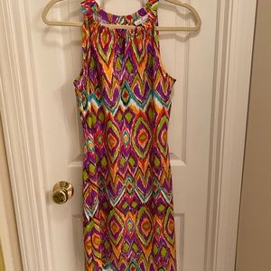 Jude Connally Lisa Colorful Abstract Print Halter Dress Keyhole Neck Easter
